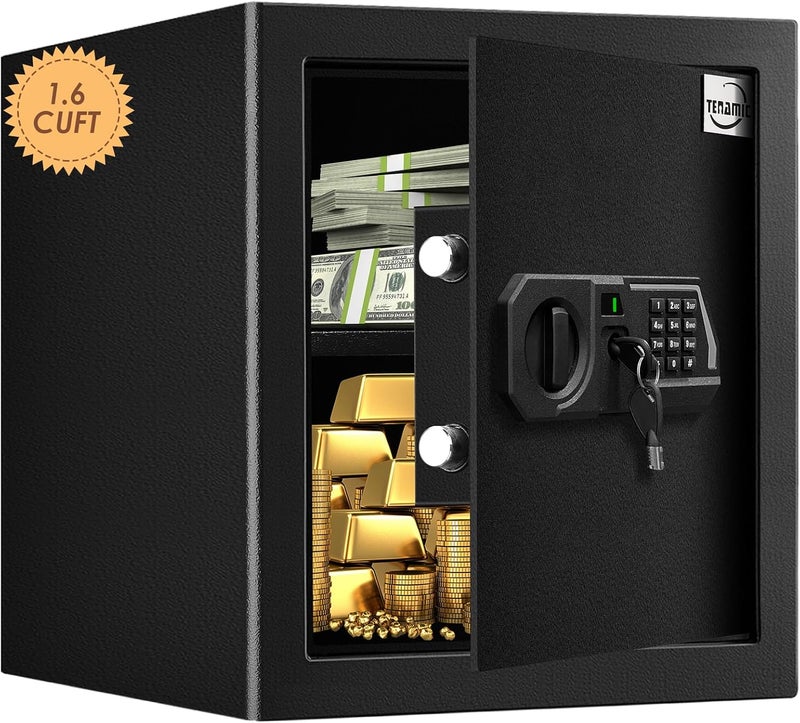 Tenamic Fireproof Safe Box 1.6 Cuft Electronic Digital Security Box, Keypad Medium Lock Box Cabinet Safes with Internal Light, Solid Alloy Steel Office Hotel Home Safe with 2 Passwords, Black - Image 1